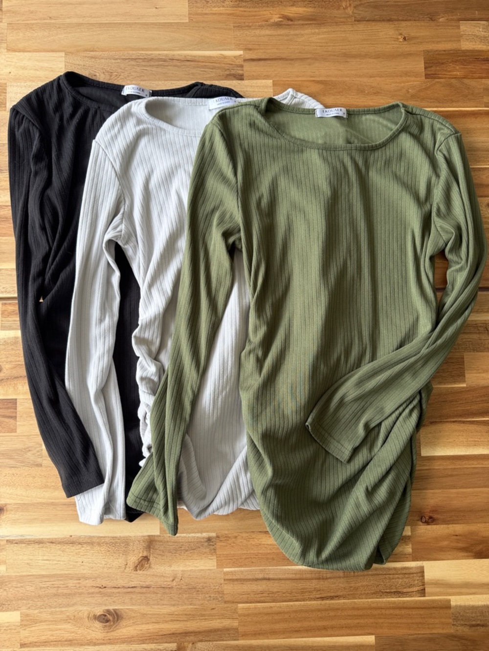 Everyday Ribbed Long-Sleeve Tee — Olive, White, Black